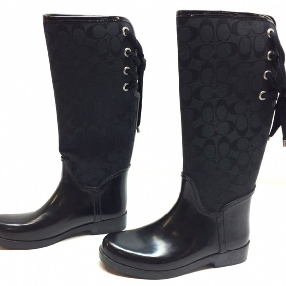 Coach Tristee Signature Logo Lace Up Rain Boots - Picture 3 of 6